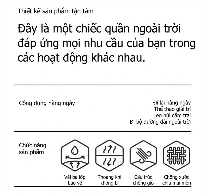 Quần Dài Thể Thao Leo Núi Nam Nữ Vải Softshell Co Giãn Chống Gió Chống Thấm Thoáng Khí Màu Đen, Kem, Xám, Xanh Navy... chi tiết 3