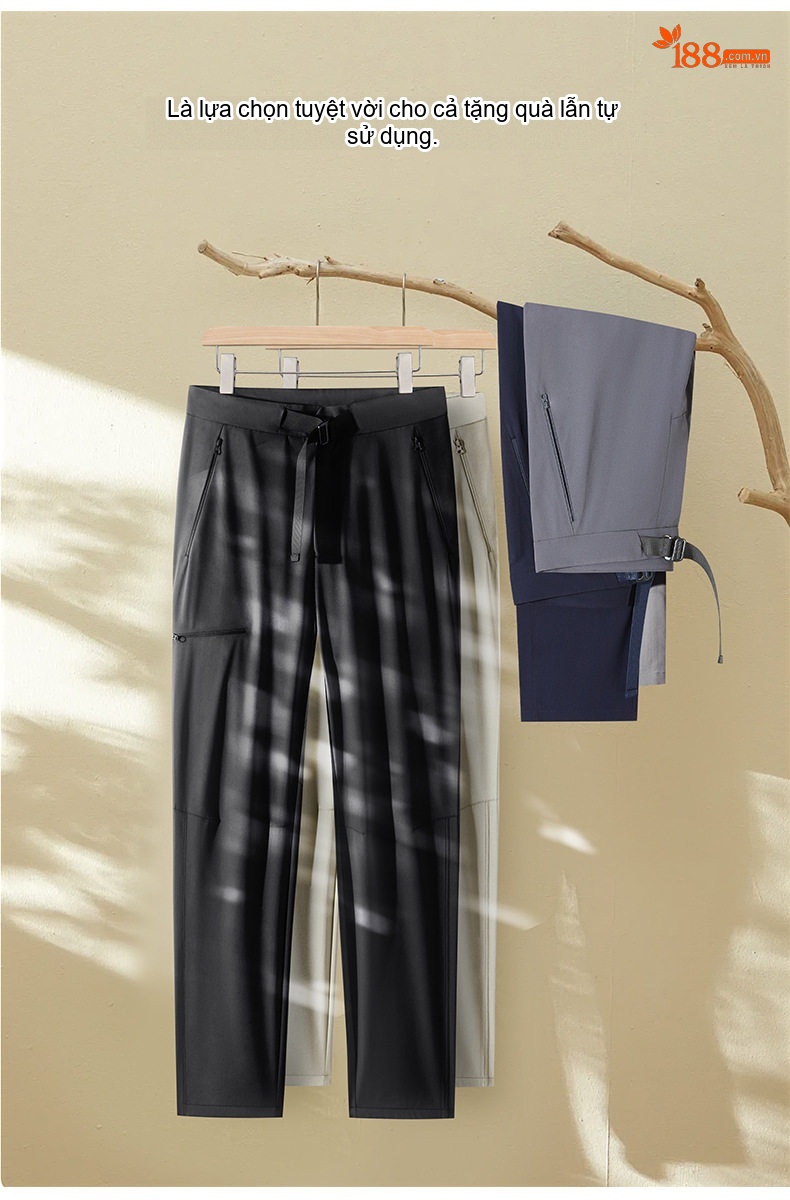 Quần Dài Thể Thao Leo Núi Nam Nữ Vải Softshell Co Giãn Chống Gió Chống Thấm Thoáng Khí Màu Đen, Kem, Xám, Xanh Navy... chi tiết 10