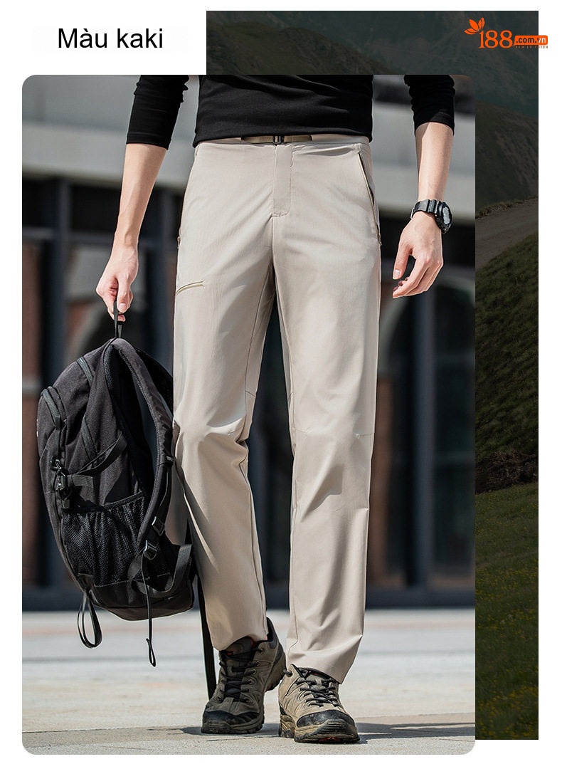 Quần Dài Thể Thao Leo Núi Nam Nữ Vải Softshell Co Giãn Chống Gió Chống Thấm Thoáng Khí Màu Đen, Kem, Xám, Xanh Navy... chi tiết 14