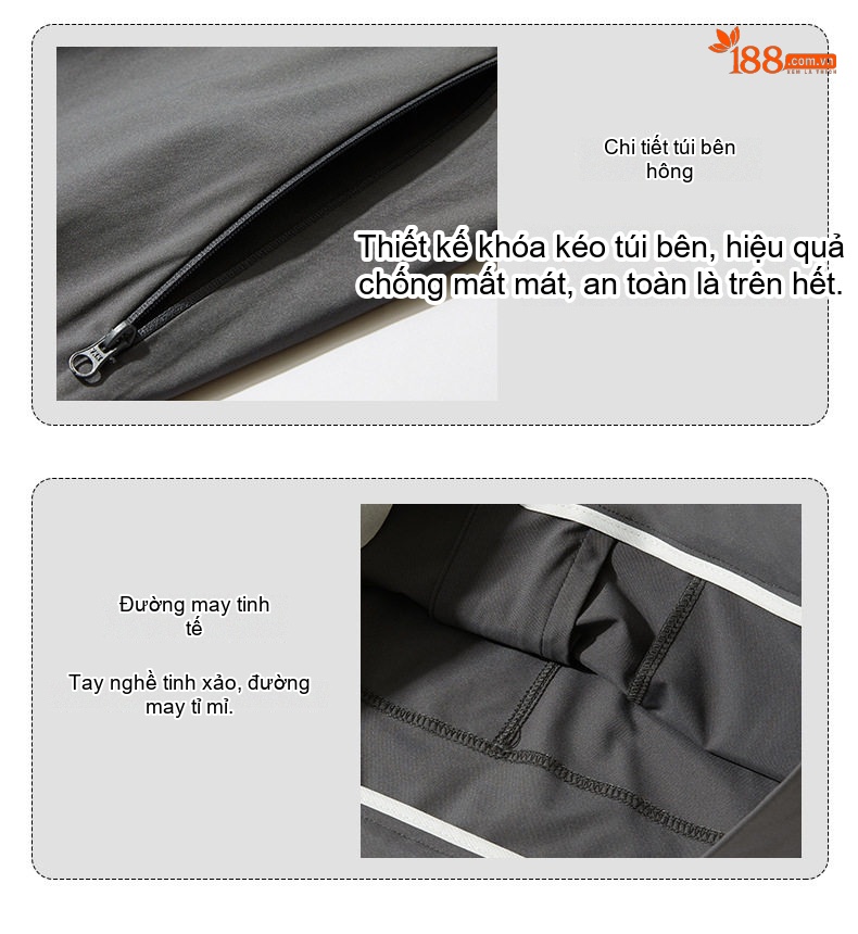 Quần Dài Thể Thao Leo Núi Nam Nữ Vải Softshell Co Giãn Chống Gió Chống Thấm Thoáng Khí Màu Đen, Kem, Xám, Xanh Navy... chi tiết 21