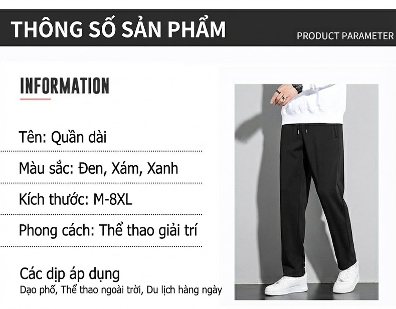 Quần dài thể thao nam cotton ống suông bo gấu chi tiết 5