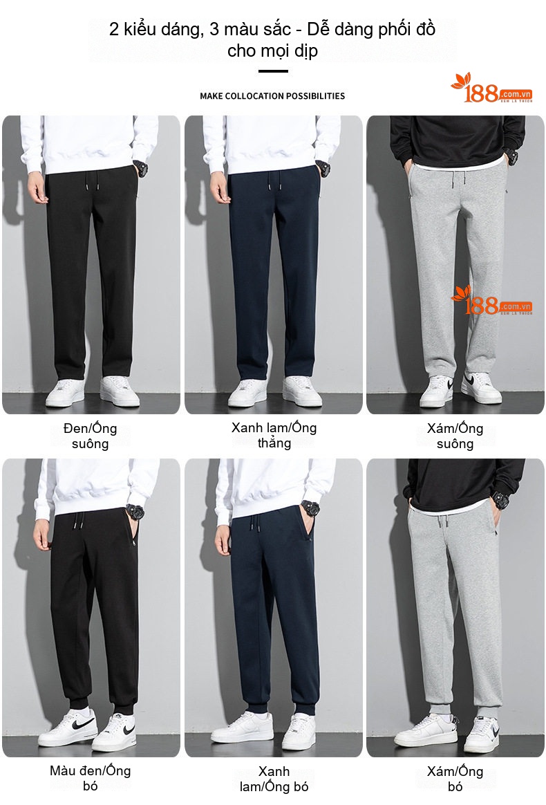 Quần dài thể thao nam cotton ống suông bo gấu chi tiết 4