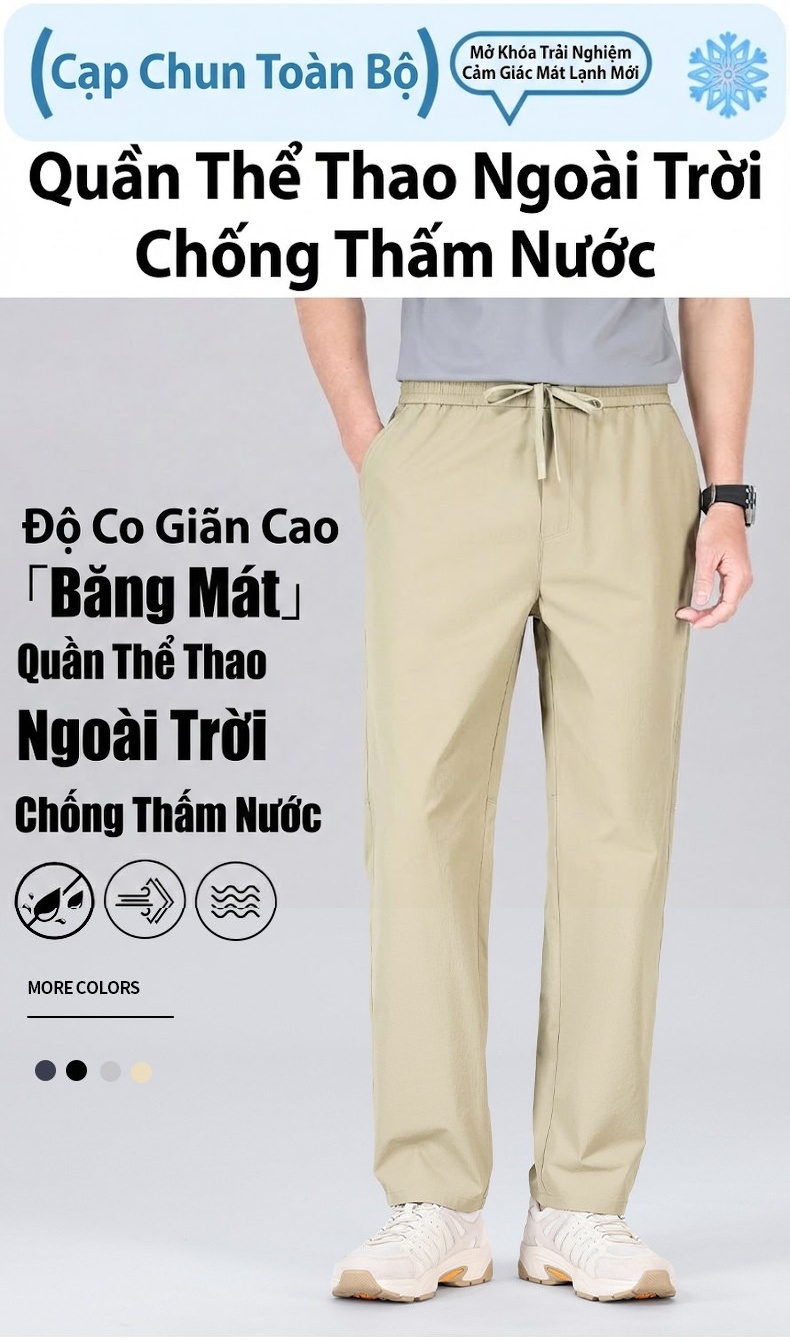 Quần dài thể thao nam ống suông rút dây thun co giãn chống nắng chi tiết 2