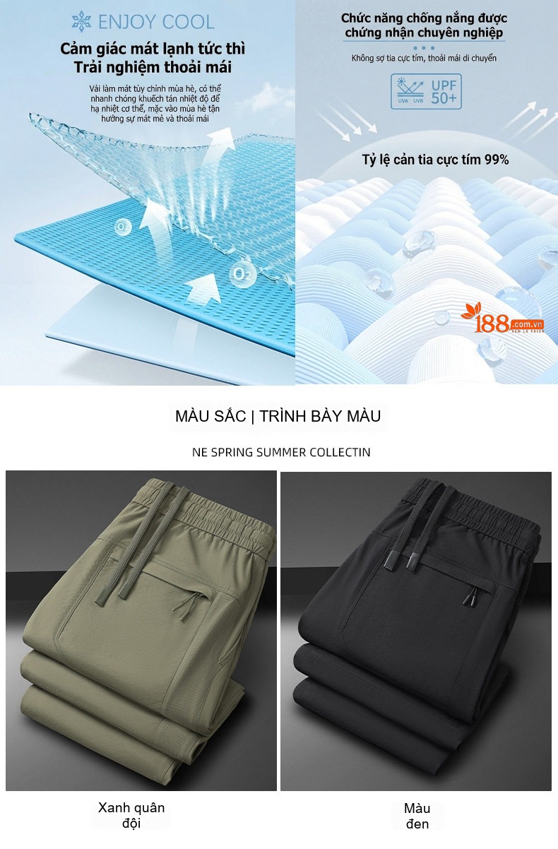 Quần dài thể thao nam ống suông rút dây thun co giãn chống nắng chi tiết 6