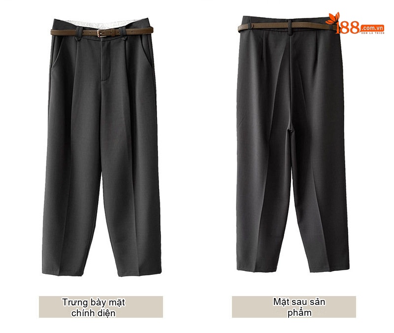 Quần Haralen Nữ Ống Suông Rộng Cạp Cao Phong Cách Hàn Quốc Màu Đen, Tím, Kem chi tiết 6