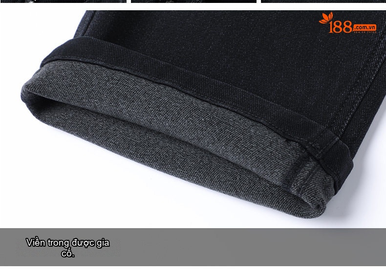 Quần Jean Dài Nam Cotton Lông Dài Dáng Suông Rộng Thoải Mái Chống Mài Mòn Màu Đen chi tiết 20