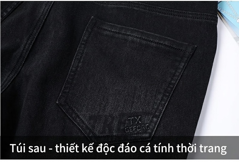 Quần Jean Dài Nam Cotton Lông Dài Dáng Suông Rộng Thoải Mái Chống Mài Mòn Màu Đen chi tiết 21