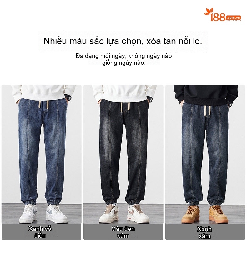 Quần Jean Dài Nam Ống Suông Rộng Thoải Mái Phong Cách Đường Phố Màu Đen, Xanh chi tiết 21