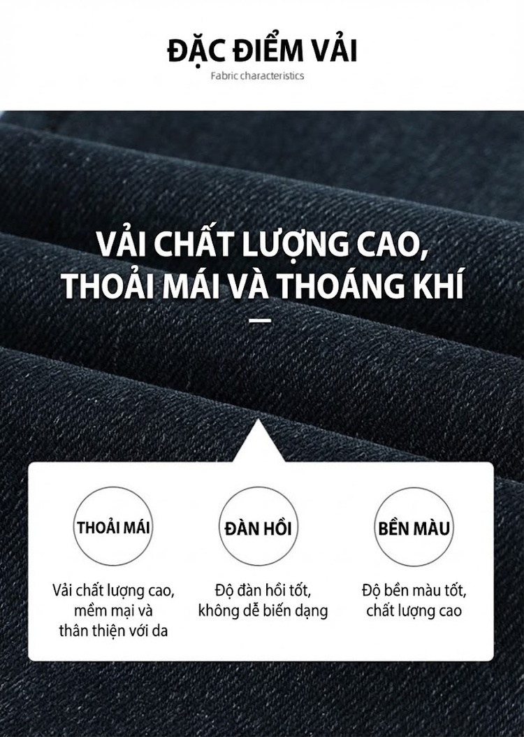 Quần Jean Nam Cotton Co Giãn Dáng Suông Thanh Lịch Màu Xanh Đen chi tiết 4