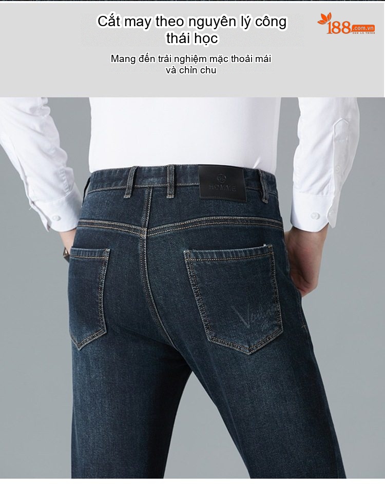 Quần Jean Nam Cotton Co Giãn Dáng Suông Thanh Lịch Màu Xanh Đen chi tiết 5
