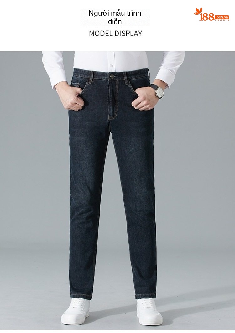 Quần Jean Nam Cotton Co Giãn Dáng Suông Thanh Lịch Màu Xanh Đen chi tiết 7
