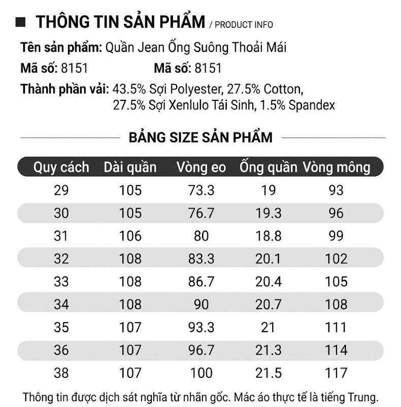 Quần Jean Nam Cotton Co Giãn Dáng Suông Thanh Lịch Màu Xanh Đen chi tiết 20
