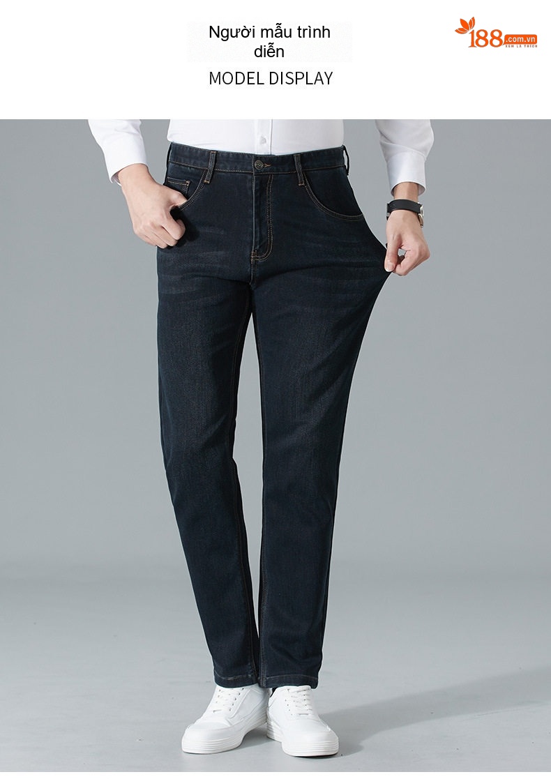 Quần Jean Nam Cotton Co Giãn Dáng Suông Thanh Lịch Màu Xanh Đen chi tiết 21