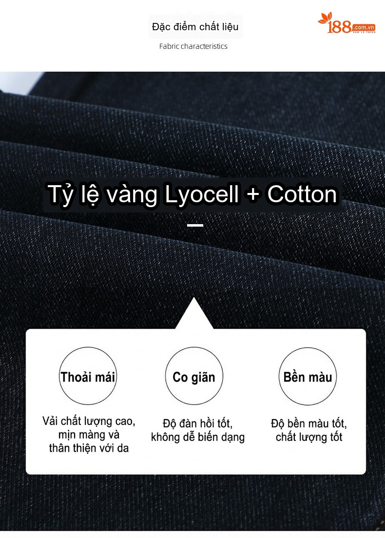 Quần Jean Nam Cotton Co Giãn Dáng Suông Thanh Lịch Màu Xanh Đen chi tiết 16