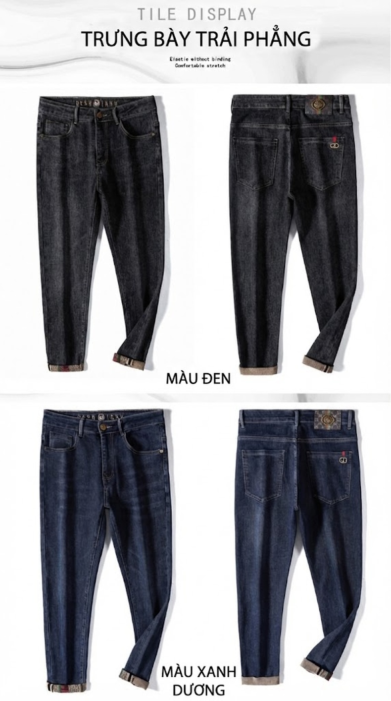 Quần Jean Nam Dáng Ôm Vừa Co Giãn Màu Đen, Xám chi tiết 7