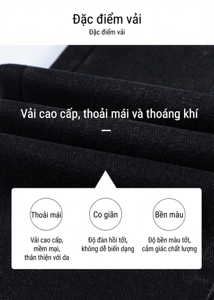 Quần Jean Nam Dáng Ôm Vừa Vặn Dày Dặn Chống Mài Mòn Màu Đen chi tiết 5