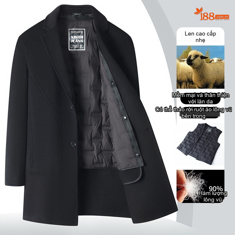 Quần Jean Nam Dáng Suông Dài Vải Denim Lót Lông Dày Dặn Màu Xanh Navy