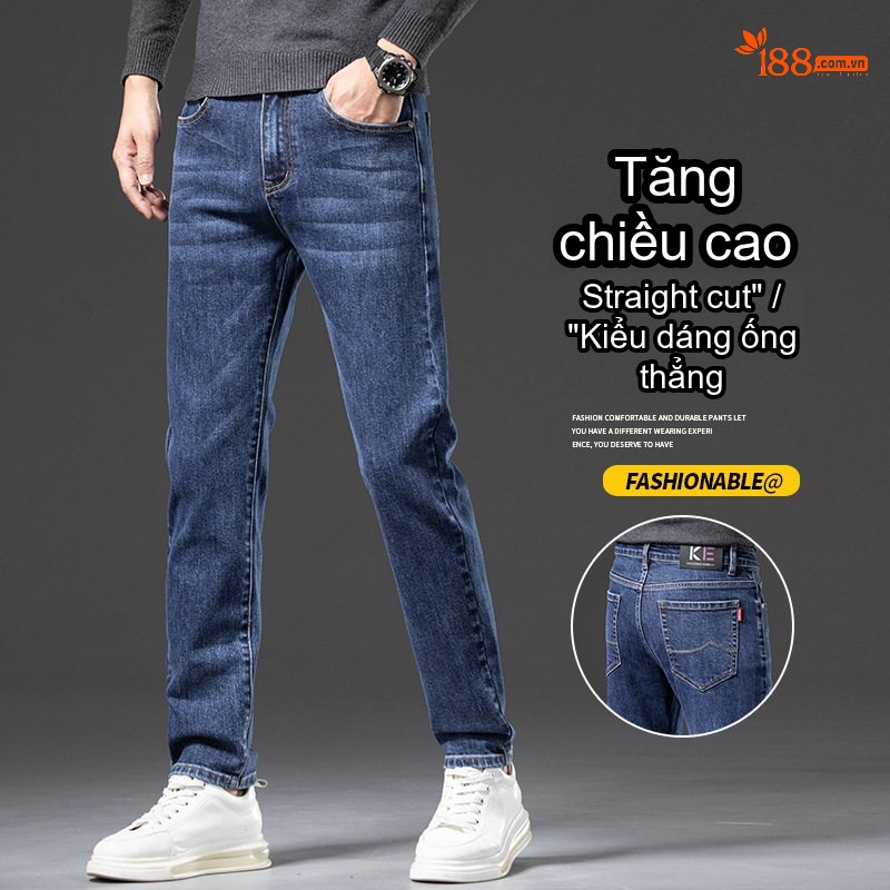 Quần Jean Nam Ống Đứng Co Giãn Thoải Mái Màu Xanh Denim