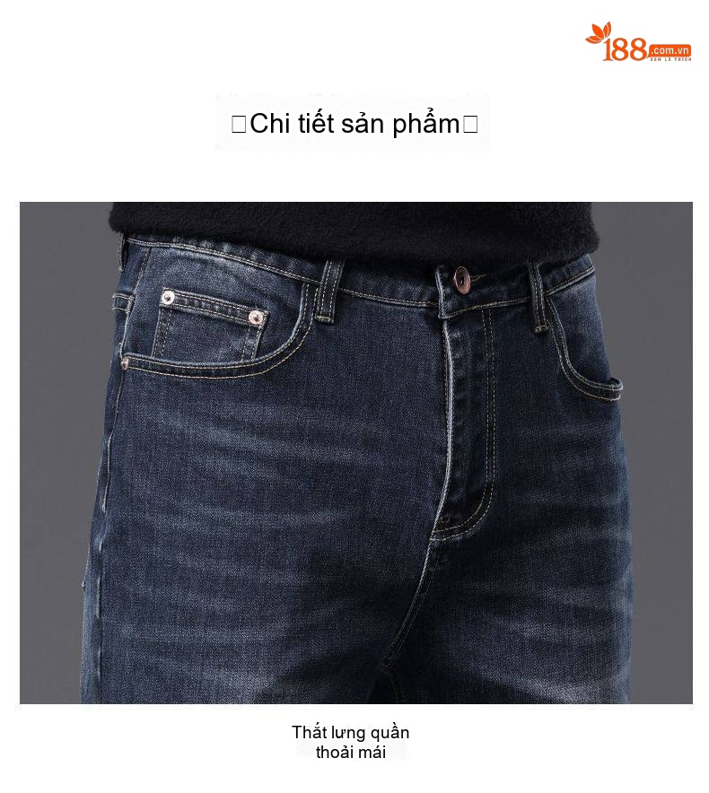 Quần Jean Nam Ống Đứng Co Giãn Thoải Mái Màu Xanh Navy chi tiết 13