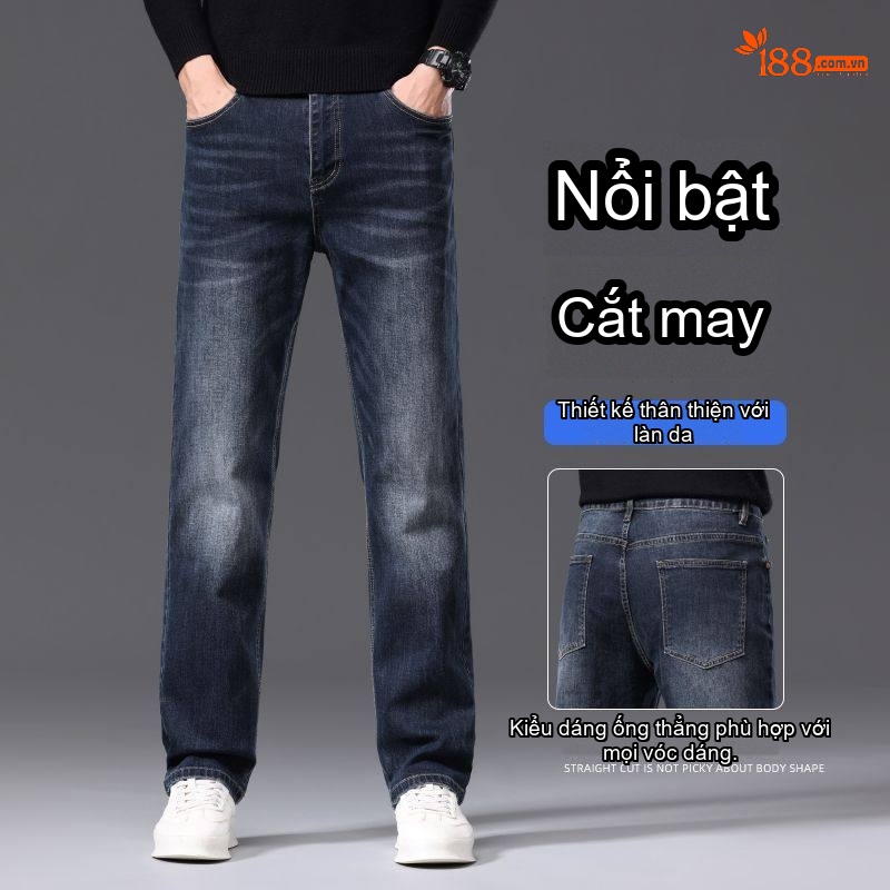 Quần Jean Nam Ống Đứng Co Giãn Thoải Mái Màu Xanh Navy