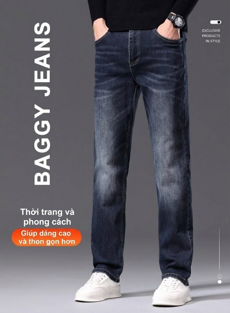 Quần Jean Nam Ống Đứng Co Giãn Thoải Mái Màu Xanh Navy chi tiết 1
