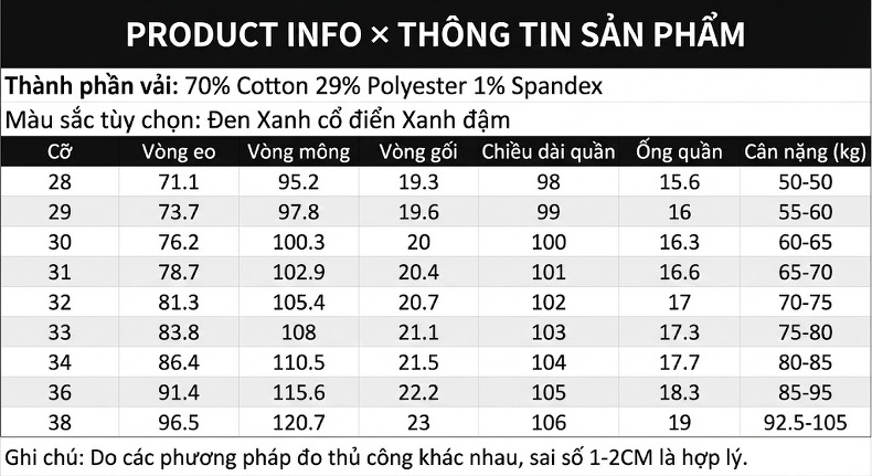 Quần Jean Nam Ống Đứng Dáng Ôm Vừa Vải Dày Dặn Co Giãn Màu Xanh Dương chi tiết 7