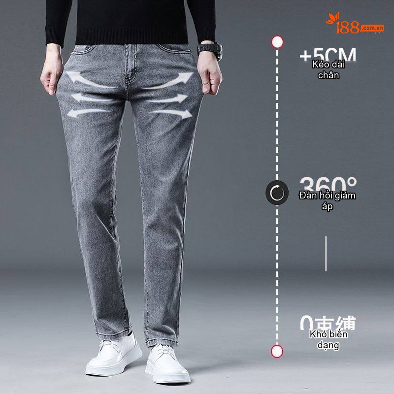 Quần Jean Nam Ống Đứng Lyocell Co Giãn Tôn Dáng Màu Xám