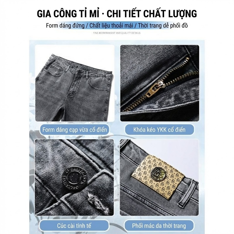 Quần Jean Nam Ống Đứng Lyocell Co Giãn Tôn Dáng Màu Xám