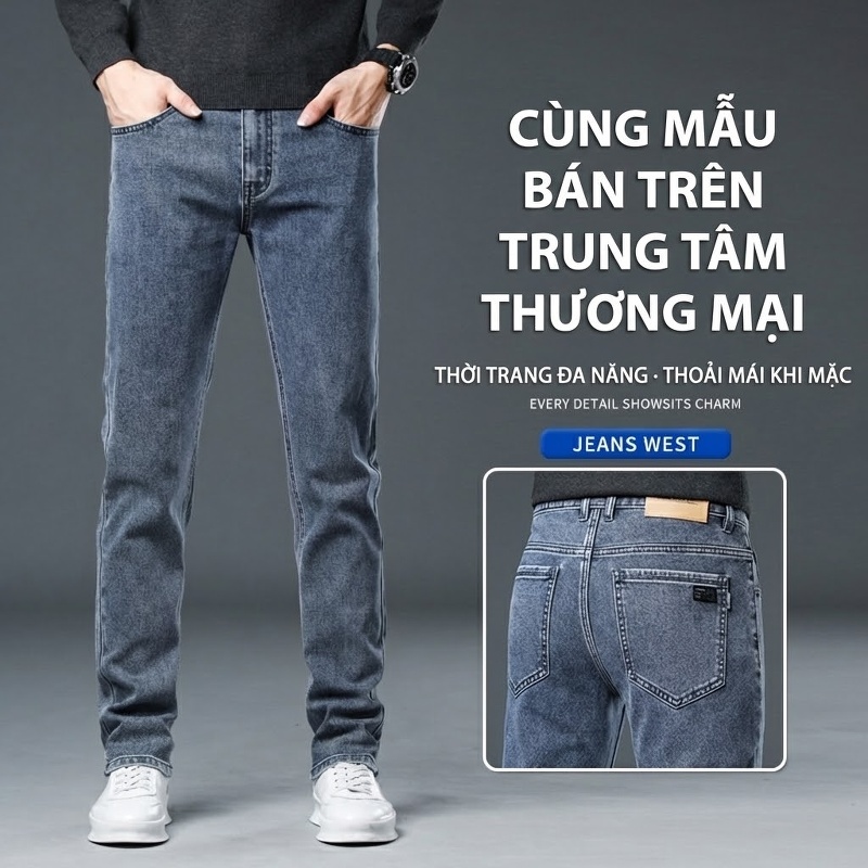 Quần Jean Nam Ống Đứng Lyocell Co Giãn Tôn Dáng Màu Xám chi tiết 4
