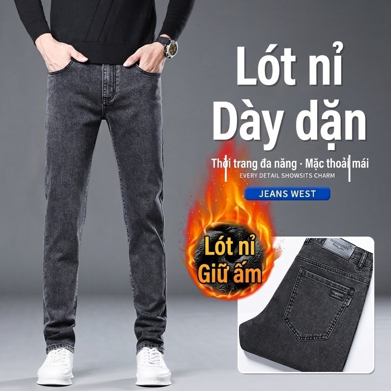 Quần Jean Nam Ống Đứng Lyocell Co Giãn Tôn Dáng Màu Xám chi tiết 5