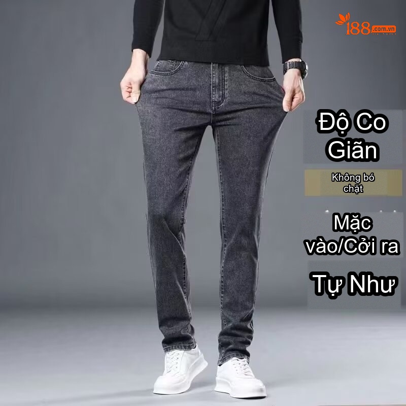 Quần Jean Nam Ống Đứng Lyocell Co Giãn Tôn Dáng Màu Xám chi tiết 6