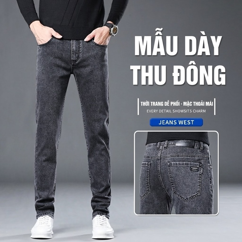 Quần Jean Nam Ống Đứng Lyocell Co Giãn Tôn Dáng Màu Xám chi tiết 7