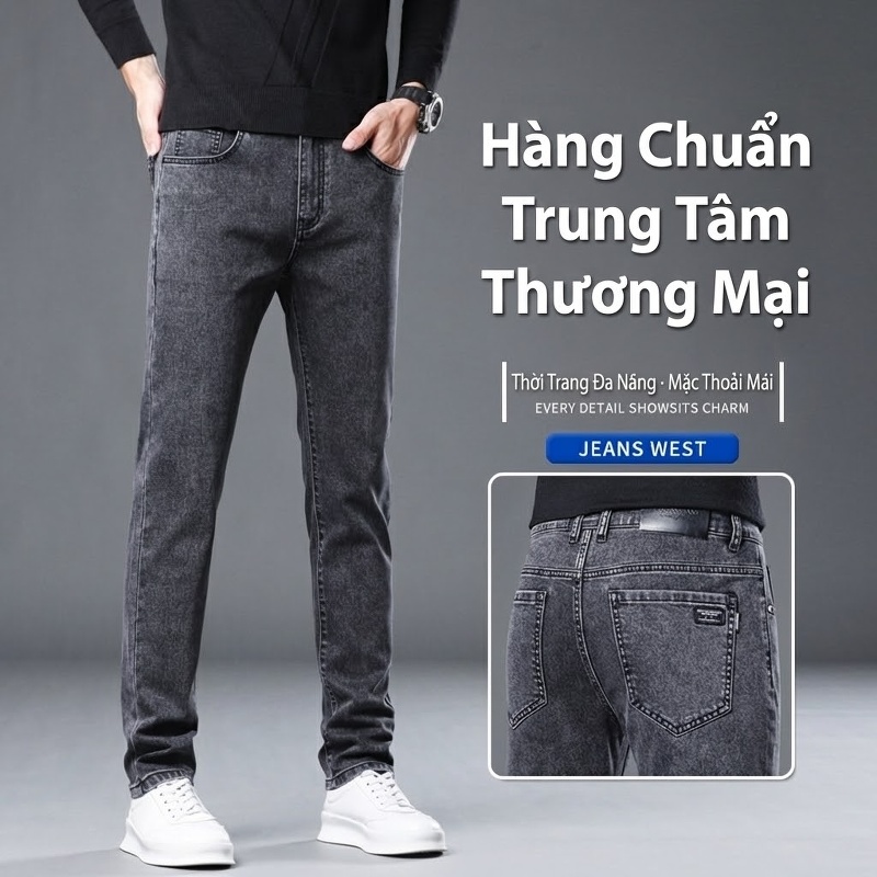 Quần Jean Nam Ống Đứng Lyocell Co Giãn Tôn Dáng Màu Xám chi tiết 9