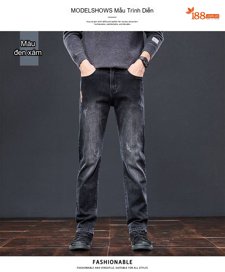 Quần Jean Nam Ống Đứng Slimfit Cotton Màu Đen chi tiết 6