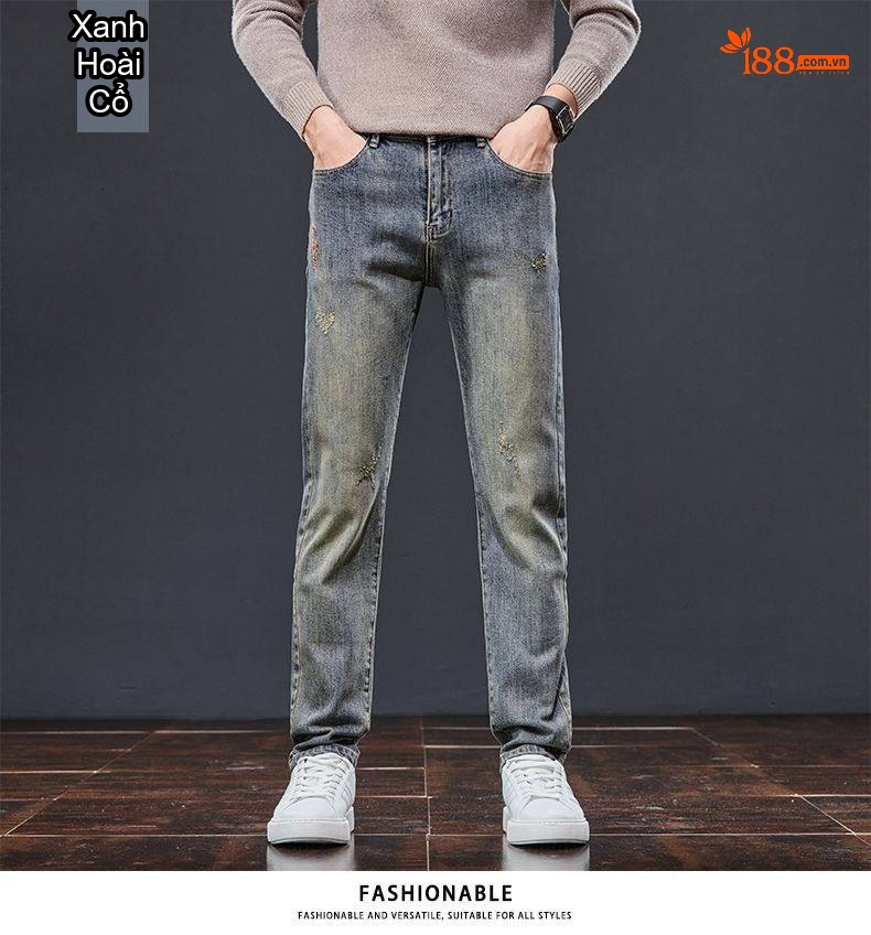 Quần Jean Nam Ống Đứng Slimfit Cotton Màu Đen chi tiết 10