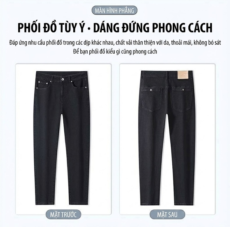 Quần Jean Nam Ống Đứng Slimfit Cotton Màu Đen chi tiết 15