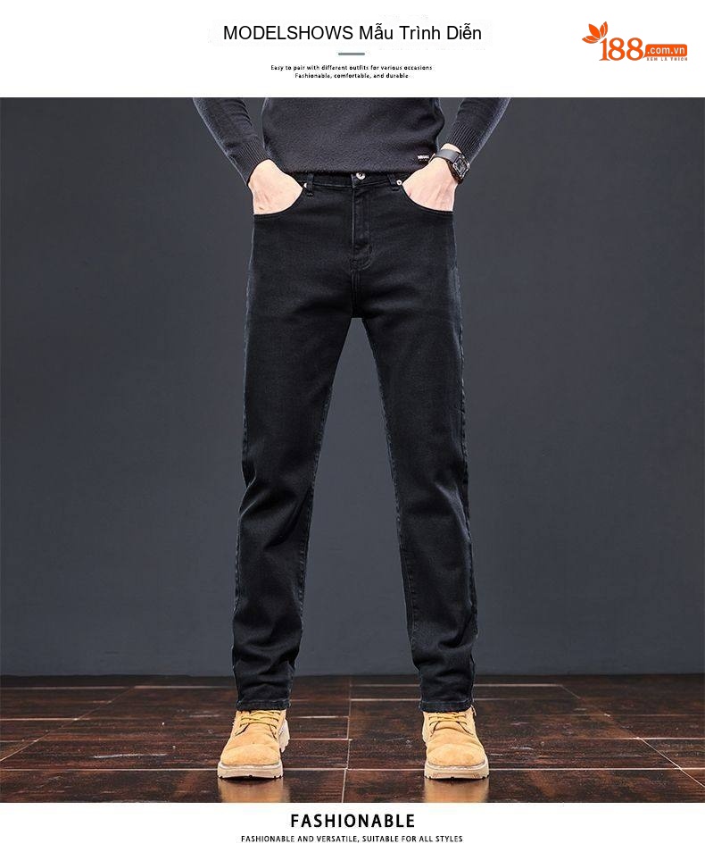 Quần Jean Nam Ống Đứng Slimfit Cotton Màu Đen chi tiết 17