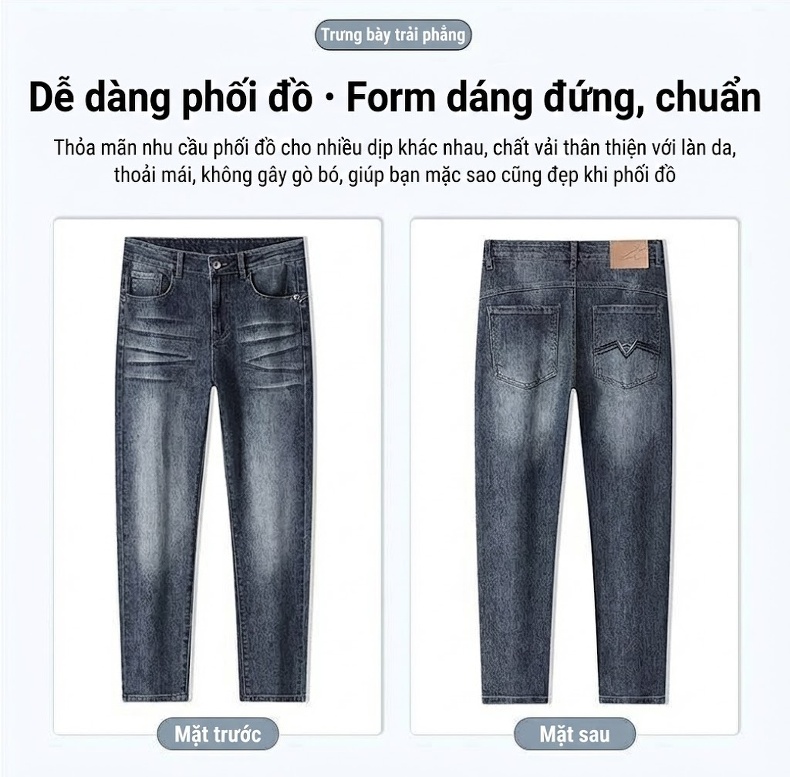 Quần Jean Nam Ống Đứng Slimfit Cotton Màu Đen chi tiết 22