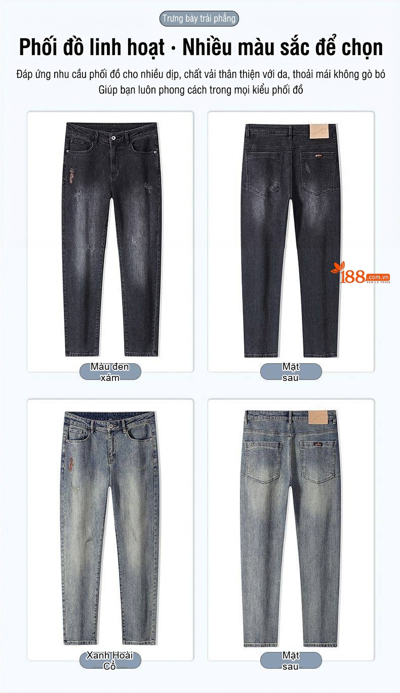 Quần Jean Nam Ống Đứng Slimfit Cotton Màu Đen chi tiết 4