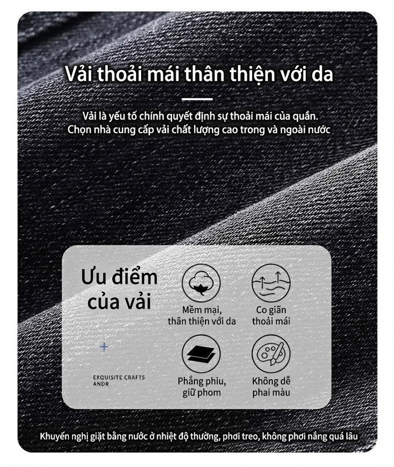 Quần Jean Nam Ống Đứng Slimfit Cotton Màu Đen chi tiết 1