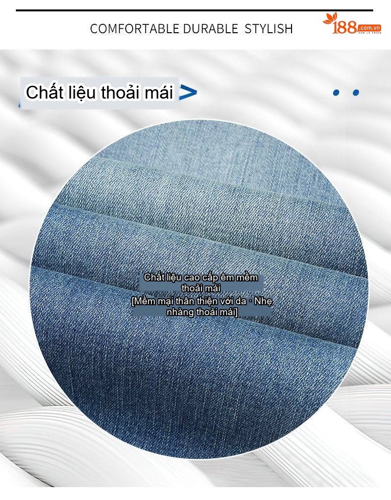 Quần Jean Nam Ống Suông Rộng Co Giãn Thoải Mái Cao Cấp Màu Xanh Dương, Xanh Nhạt chi tiết 6