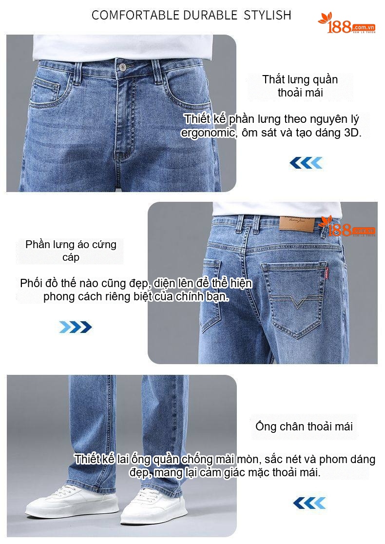 Quần Jean Nam Ống Suông Rộng Co Giãn Thoải Mái Cao Cấp Màu Xanh Dương, Xanh Nhạt chi tiết 5