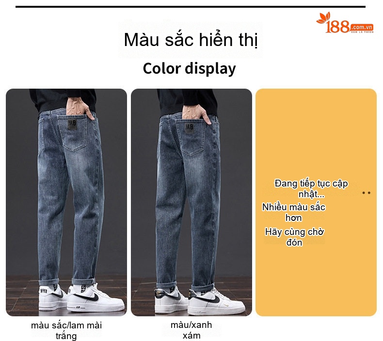 Quần Jean Nam Ống Suông Rộng Dài Phong Cách Casual Màu Xanh chi tiết 7