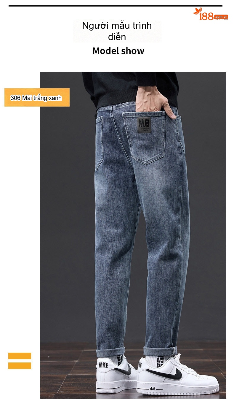 Quần Jean Nam Ống Suông Rộng Dài Phong Cách Casual Màu Xanh chi tiết 10