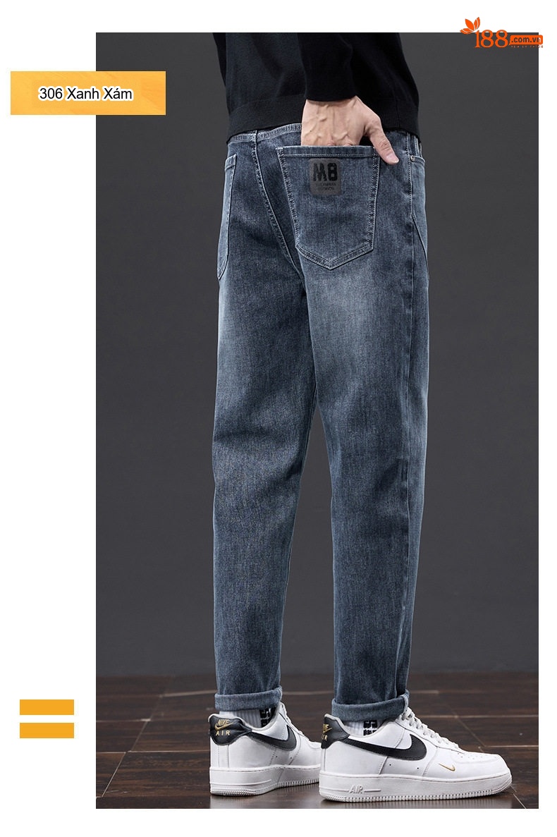 Quần Jean Nam Ống Suông Rộng Dài Phong Cách Casual Màu Xanh chi tiết 15