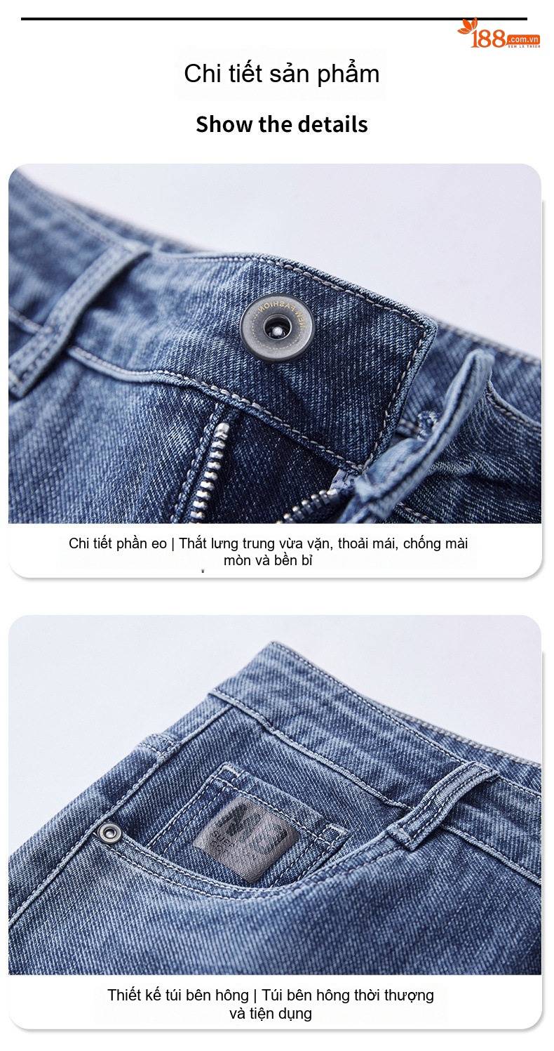 Quần Jean Nam Ống Suông Rộng Dài Phong Cách Casual Màu Xanh chi tiết 20