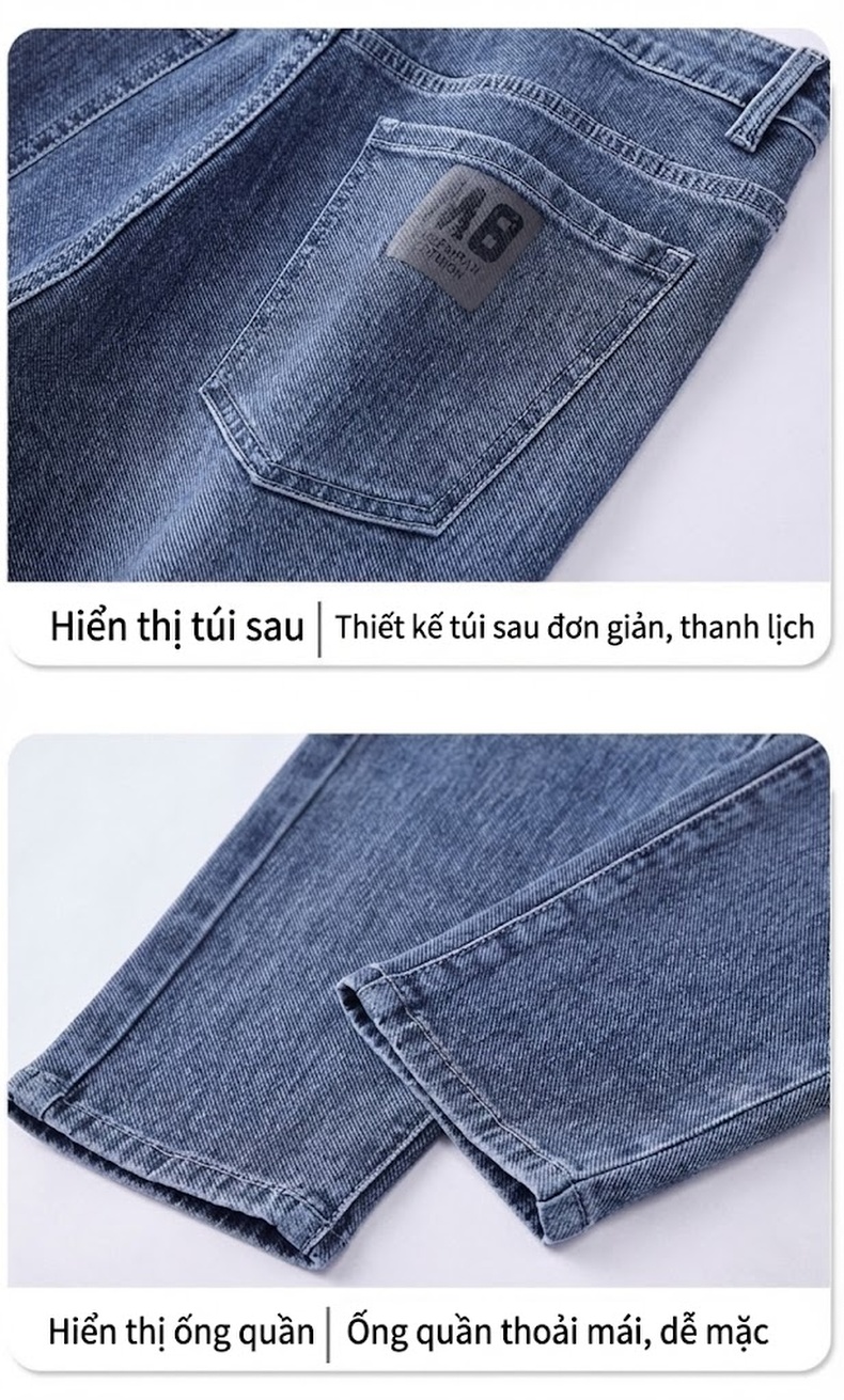 Quần Jean Nam Ống Suông Rộng Dài Phong Cách Casual Màu Xanh chi tiết 21