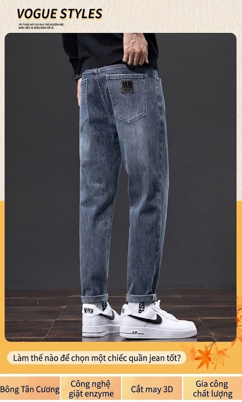 Quần Jean Nam Ống Suông Rộng Dài Phong Cách Casual Màu Xanh chi tiết 1