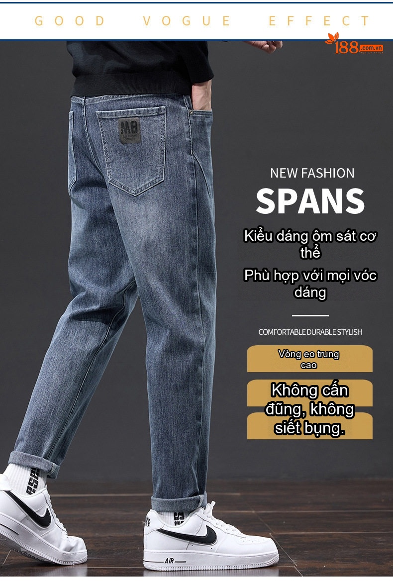 Quần Jean Nam Ống Suông Rộng Dài Phong Cách Casual Màu Xanh chi tiết 3