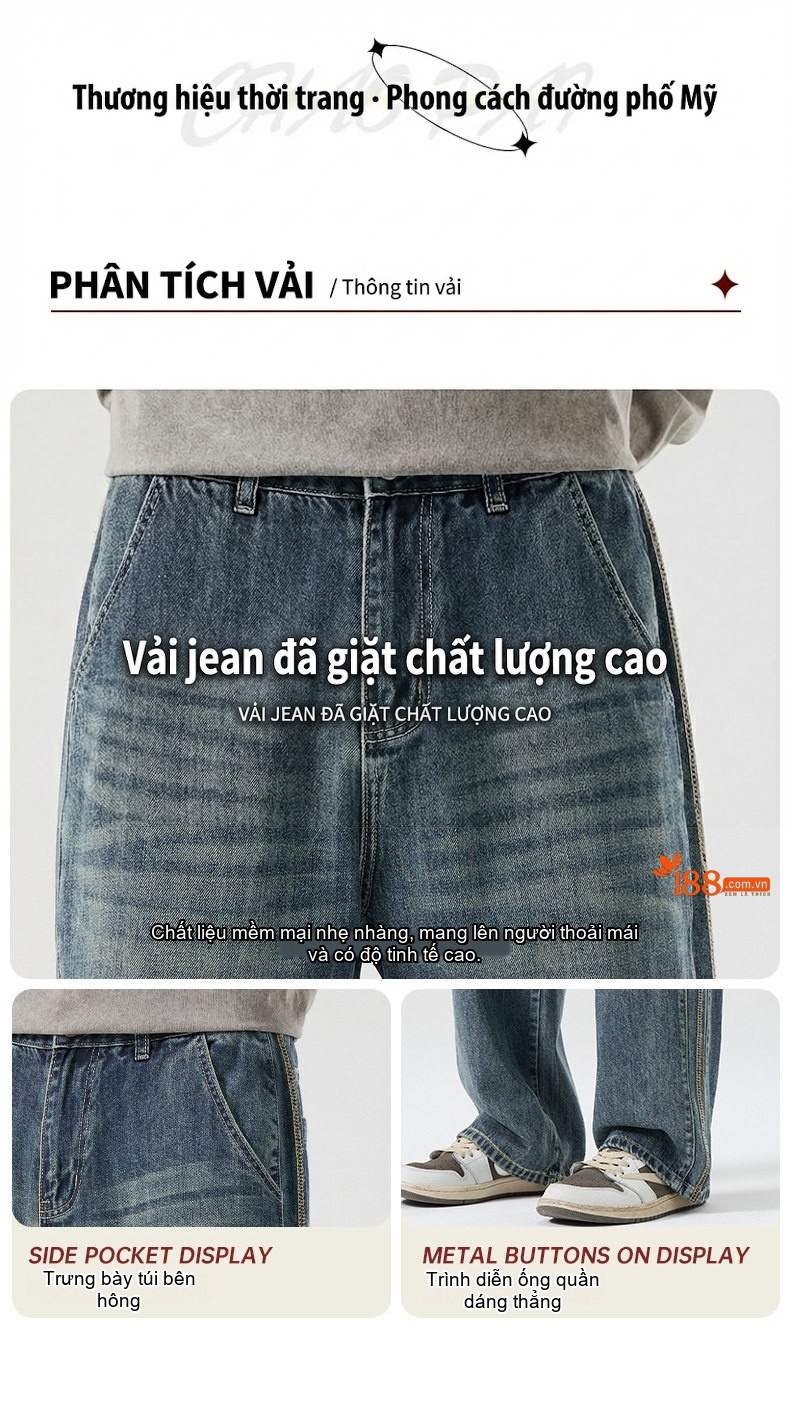 Quần Jean Ống Đứng Nam Rộng Ống Suông Dáng Harem Phong Cách Đường Phố Màu Xanh chi tiết 2
